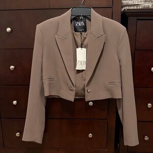 Zara Women's Tan Cropped Blazer